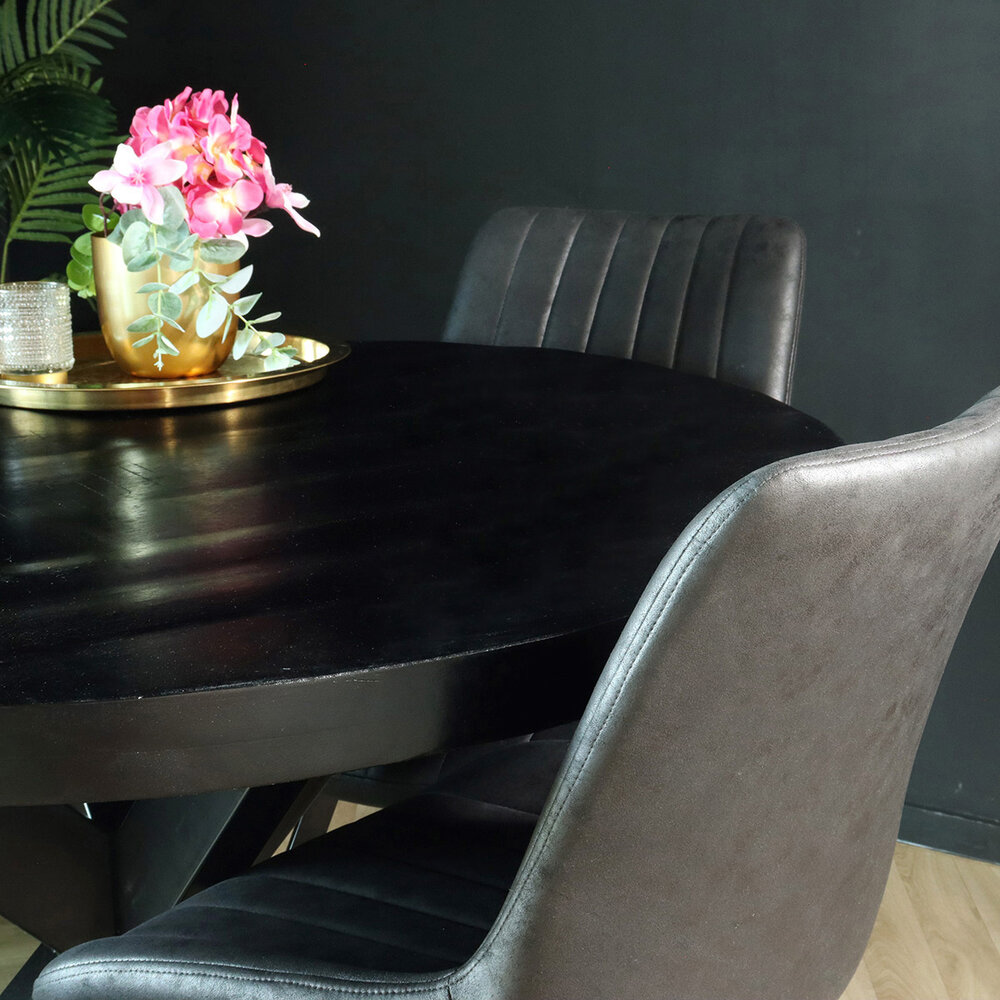 Eettafel rond mangohout 120cm Jones zwart ronde industriële tafel duurzaam mango eetkamertafel Eettafel rond mangohout 120cm Jones zwart ronde industriële tafel duurzaam mango eetkamertafel