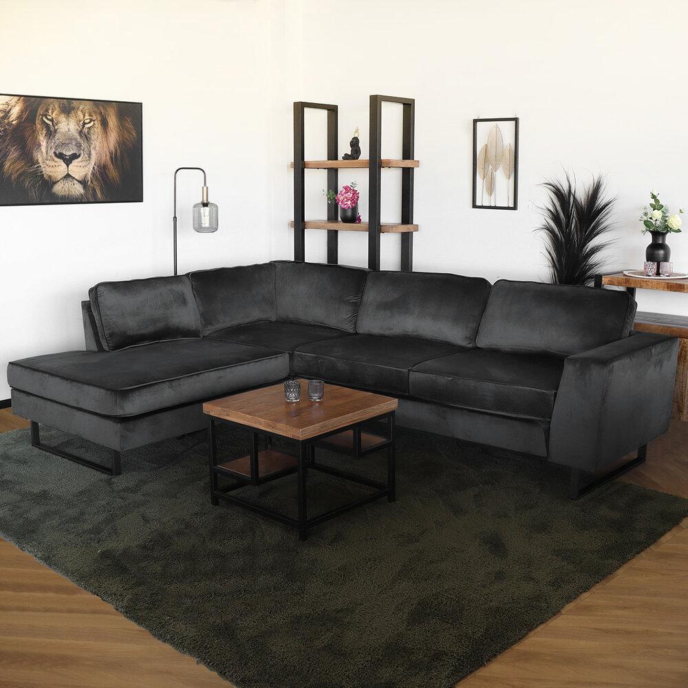 Hoekbank design Puckerto 290cm bank velvet antraciet hoek loungebank links bankstel Hoekbank design Puckerto 290cm bank velvet antraciet hoek loungebank links bankstel