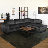 Lizzely Garden & Living Hoekbank design Puckerto 290cm bank velvet antraciet hoek loungebank rechts bankstel