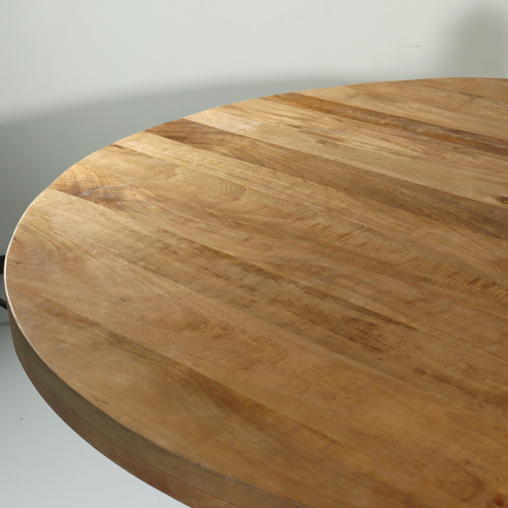 Eettafel rond mangohout 150cm Jones lichtbruin ronde industriële tafel duurzaam mango eetkamertafel Eettafel rond mangohout 150cm Jones lichtbruin ronde industriële tafel duurzaam mango eetkamertafel