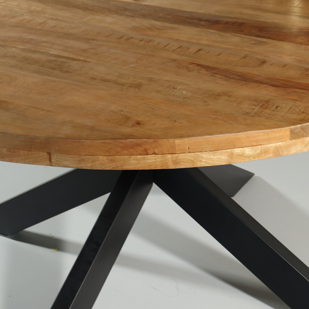 Eettafel rond mangohout 150cm Jones lichtbruin ronde industriële tafel duurzaam mango eetkamertafel Eettafel rond mangohout 150cm Jones lichtbruin ronde industriële tafel duurzaam mango eetkamertafel