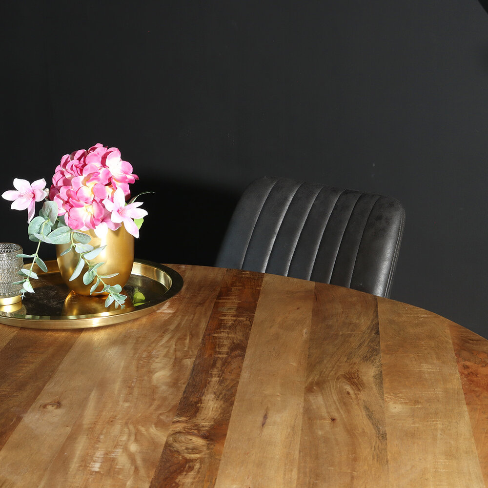 Eettafel rond mangohout 150cm Jones lichtbruin ronde industriële tafel duurzaam mango eetkamertafel Eettafel rond mangohout 150cm Jones lichtbruin ronde industriële tafel duurzaam mango eetkamertafel