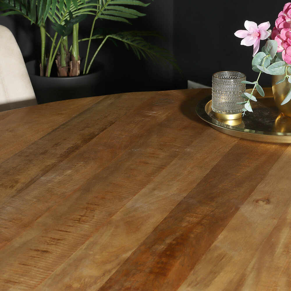 Eettafel rond mangohout 150cm Jones lichtbruin ronde industriële tafel duurzaam mango eetkamertafel Eettafel rond mangohout 150cm Jones lichtbruin ronde industriële tafel duurzaam mango eetkamertafel