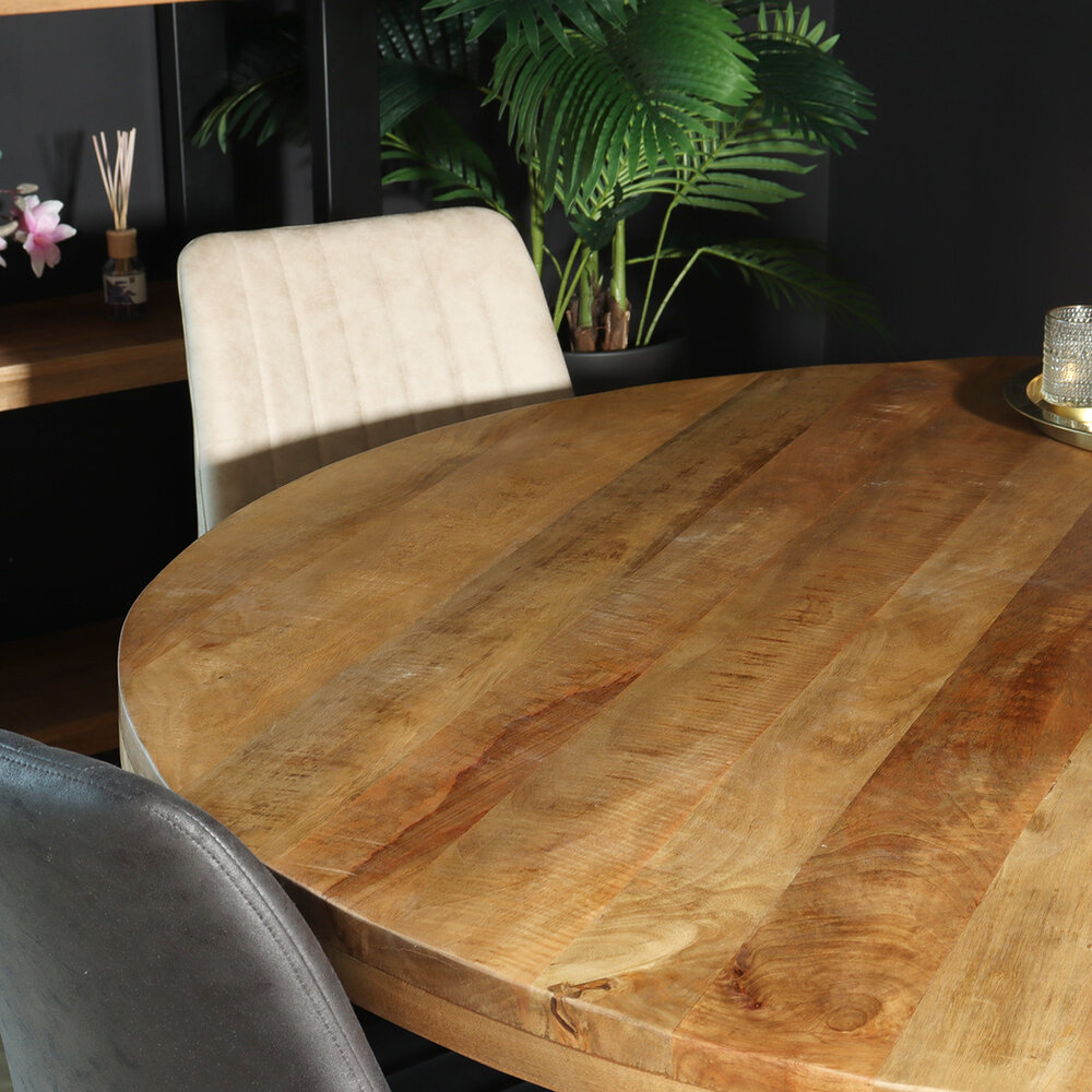 Eettafel rond mangohout 150cm Jones lichtbruin ronde industriële tafel duurzaam mango eetkamertafel Eettafel rond mangohout 150cm Jones lichtbruin ronde industriële tafel duurzaam mango eetkamertafel