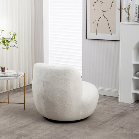 Lizzely Garden & Living Draai fauteuil Lara teddy wit draaibare fauteuil