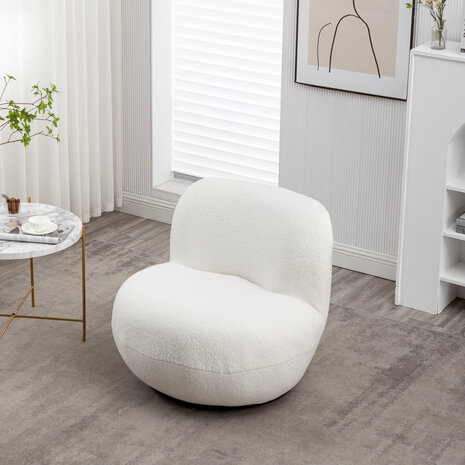 Lizzely Garden & Living Draai fauteuil Lara teddy wit draaibare fauteuil