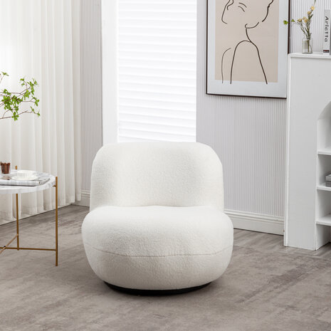 Lizzely Garden & Living Draai fauteuil Lara teddy wit draaibare fauteuil