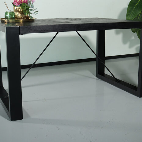 Lizzely Garden & Living Eettafel rechthoekig mangohout Jonas zwart 140cm duurzaam mango tafel eetkamertafel hout