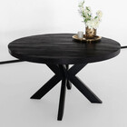 Eettafel rond mangohout 130cm Jones zwart ronde industriële tafel duurzaam mango eetkamertafel Eettafel rond mangohout 130cm Jones zwart ronde industriële tafel duurzaam mango eetkamertafel