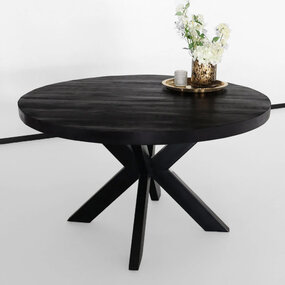 Lizzely Garden & Living Eettafel rond mangohout 130cm Jones zwart ronde industriële tafel duurzaam mango eetkamertafel Lizzely Garden & Living Eettafel rond mangohout 130cm Jones zwart ronde industriële tafel duurzaam mango eetkamertafel