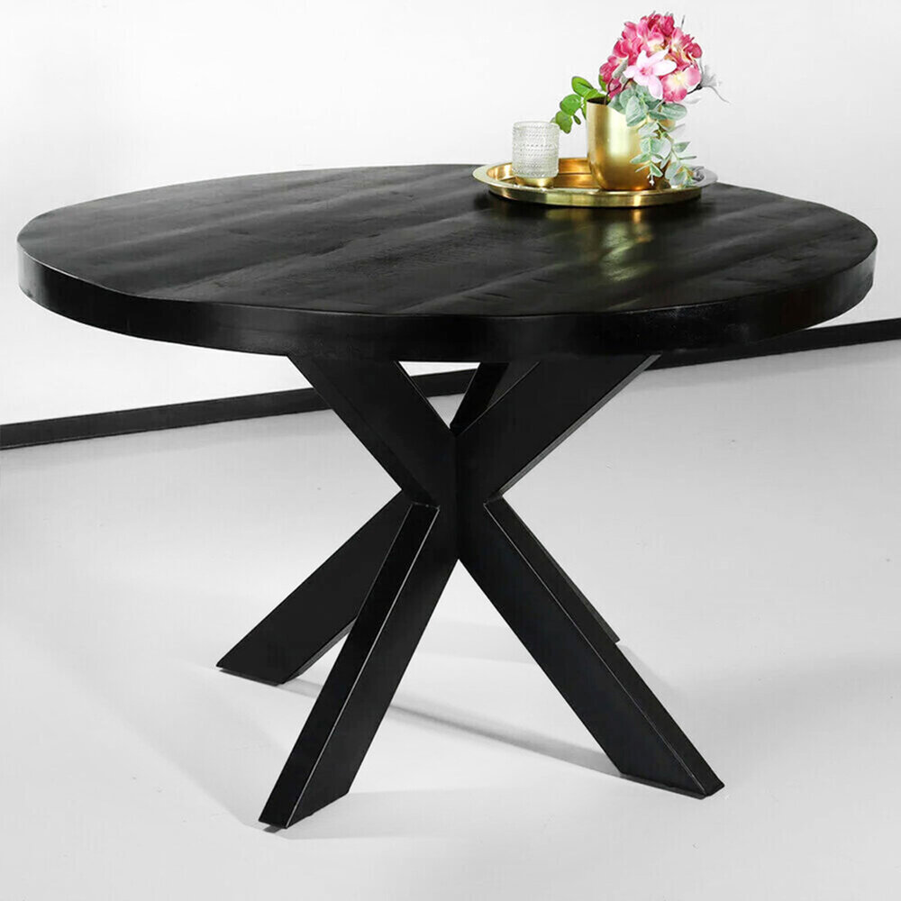 Eettafel rond mangohout 120cm Jones zwart ronde industriële tafel duurzaam mango eetkamertafel Eettafel rond mangohout 120cm Jones zwart ronde industriële tafel duurzaam mango eetkamertafel