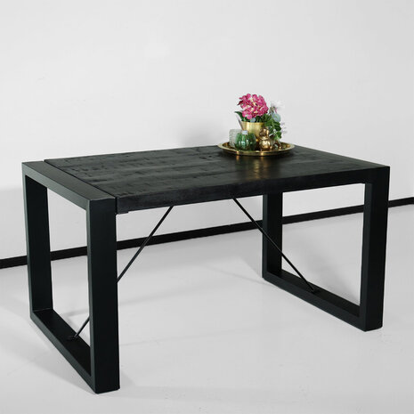 Lizzely Garden & Living Eettafel rechthoekig mangohout Jonas zwart 140cm duurzaam mango tafel eetkamertafel hout