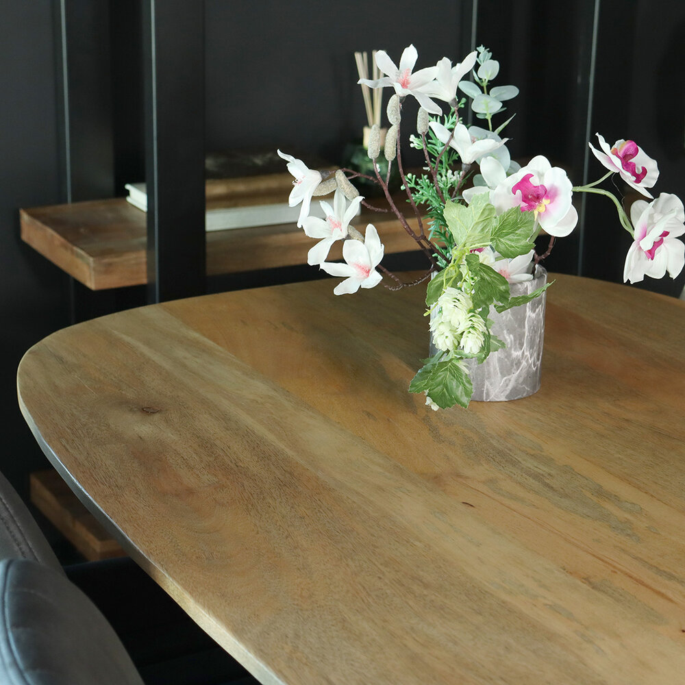 Eettafel deens ovaal mangohout 160cm Austin lichtbruin ovale tafel duurzaam mango eetkamertafel
