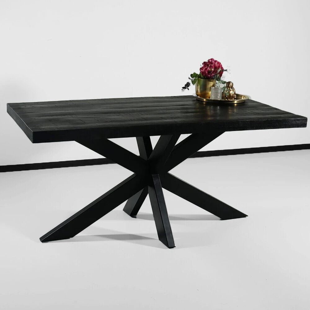 Eettafel langwerpig mangohout 160cm zwart John langwerpige tafel duurzaam mango eetkamertafel Eettafel langwerpig mangohout 160cm zwart John langwerpige tafel duurzaam mango eetkamertafel