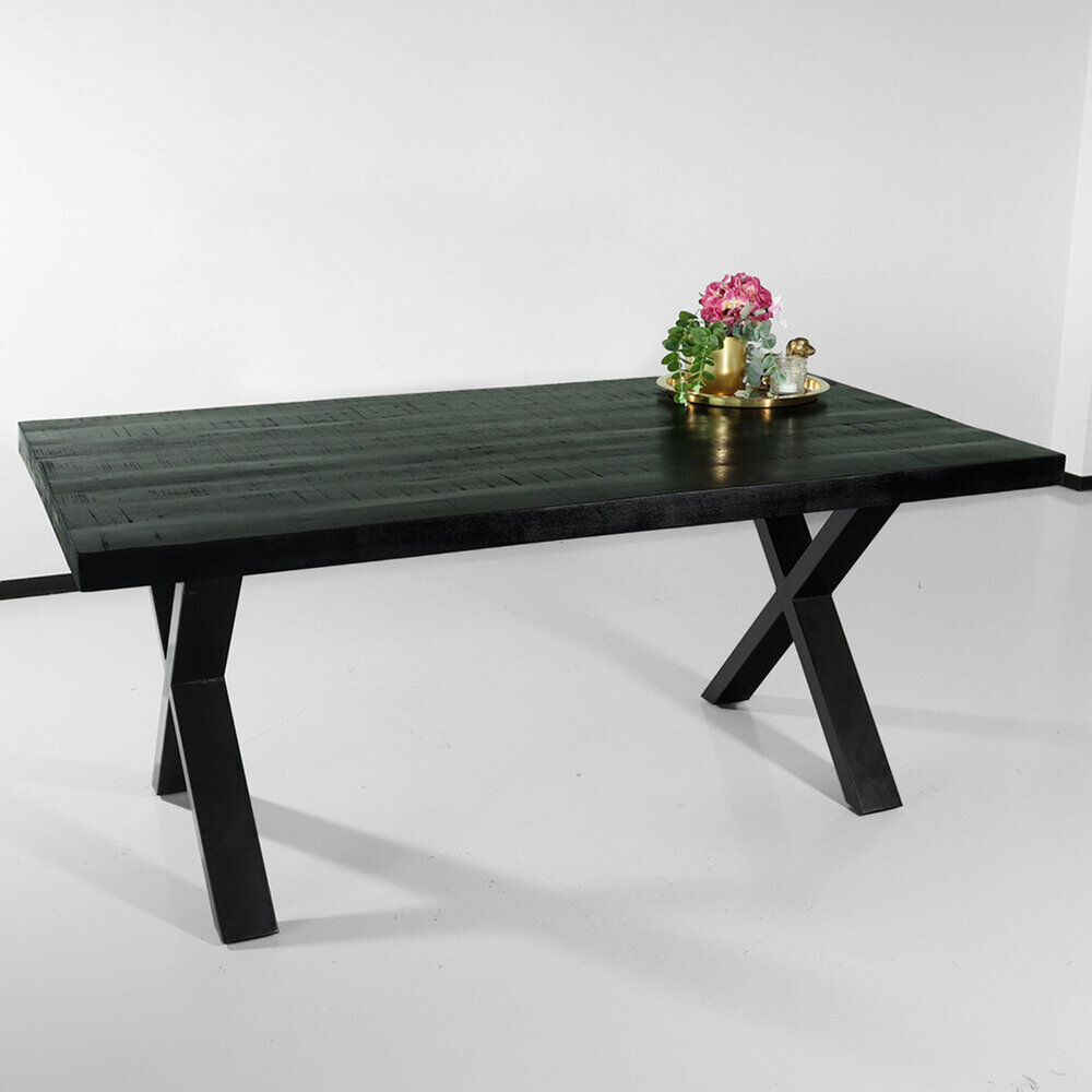 Eettafel rechthoekig mangohout Xavier zwart 180cm duurzaam tafel met X-poot mango eetkamertafel rechthoek hout Eettafel rechthoekig mangohout Xavier zwart 180cm duurzaam tafel met X-poot mango eetkamertafel rechthoek hout
