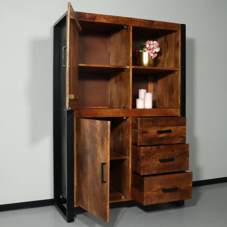 Lizzely Garden & Living Industriële kast mangohout Dex 150x100cm wandkast duurzaam mango Lizzely Garden & Living Industriële kast mangohout Dex 150x100cm wandkast duurzaam mango