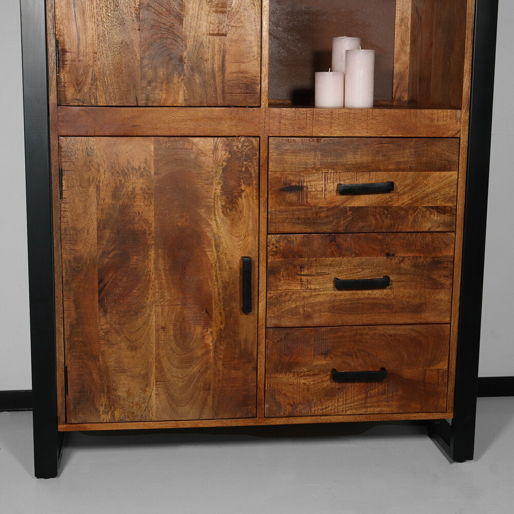Industriële kast mangohout Dex 150x100cm wandkast duurzaam mango Industriële kast mangohout Dex 150x100cm wandkast duurzaam mango