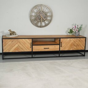 Lizzely Garden & Living TV meubel industrieel mangohout Danae lichtbruin visgraat 210cm tv kast duurzaam mango massief hout tv-meubel Lizzely Garden & Living TV meubel industrieel mangohout Danae lichtbruin visgraat 210cm tv kast duurzaam mango massief hout tv-meubel