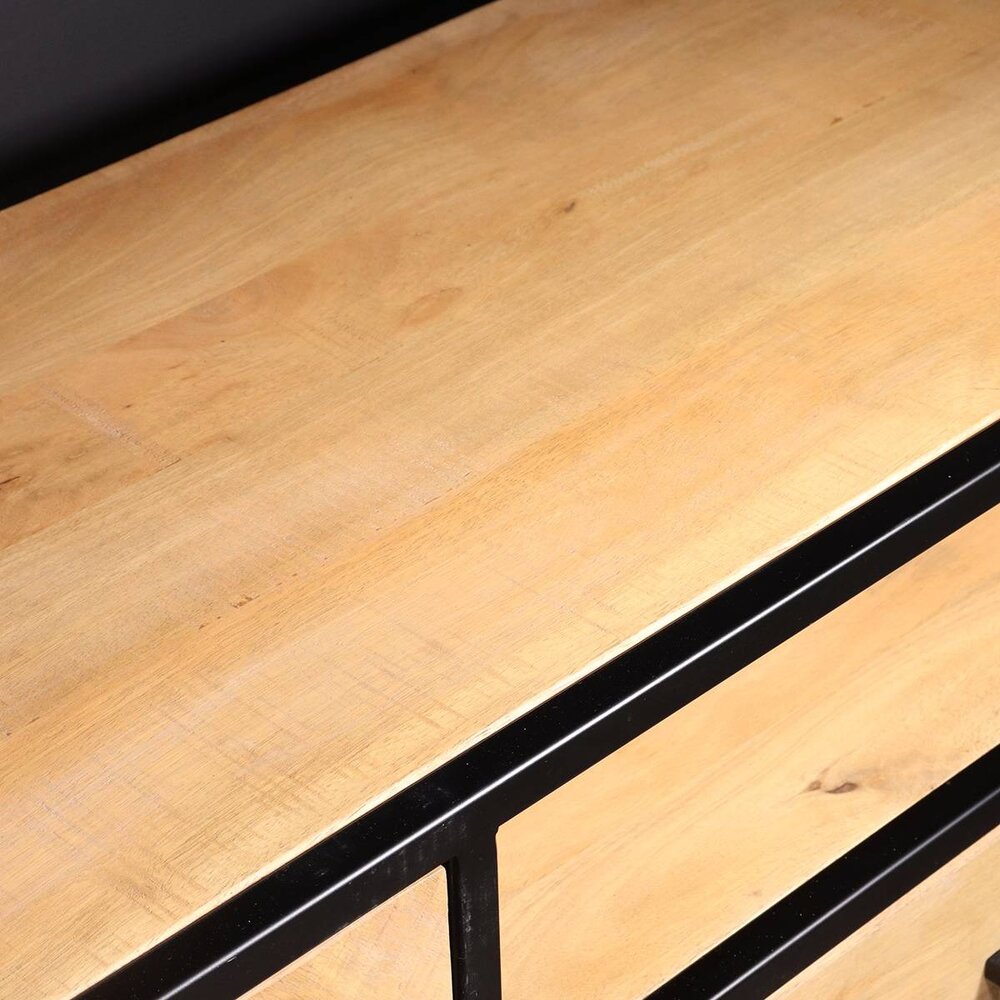 TV meubel industrieel mangohout Danae lichtbruin visgraat 210cm tv kast duurzaam mango massief hout tv-meubel TV meubel industrieel mangohout Danae lichtbruin visgraat 210cm tv kast duurzaam mango massief hout tv-meubel