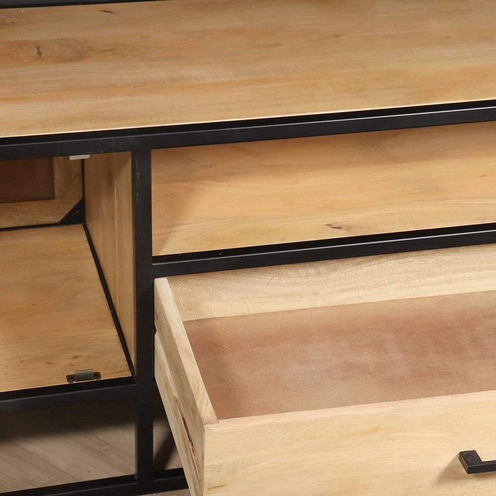 TV meubel industrieel mangohout Danae lichtbruin visgraat 210cm tv kast duurzaam mango massief hout tv-meubel TV meubel industrieel mangohout Danae lichtbruin visgraat 210cm tv kast duurzaam mango massief hout tv-meubel