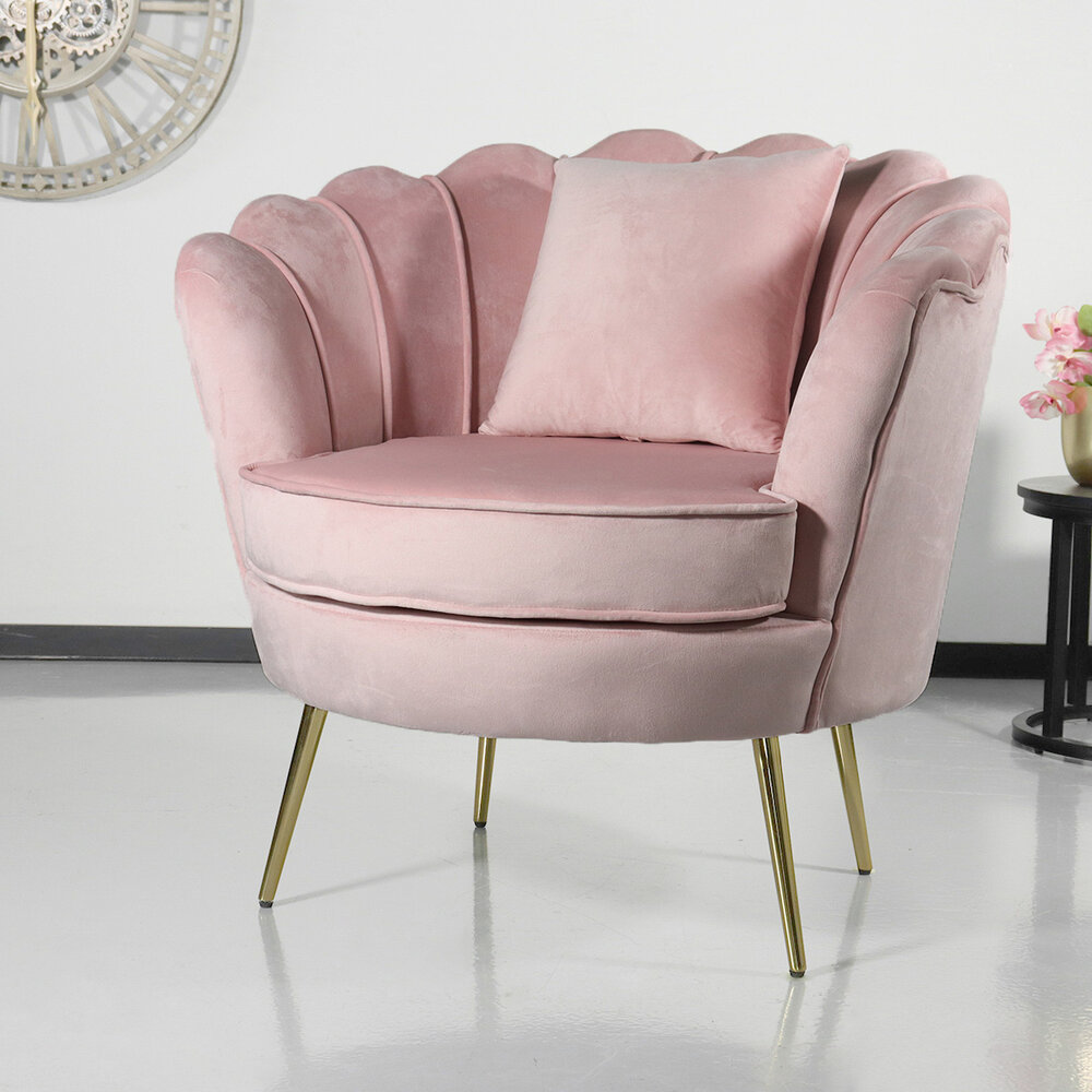 Fauteuil zitbank 1 persoons Belle velvet roze bankje Fauteuil zitbank 1 persoons Belle velvet roze bankje