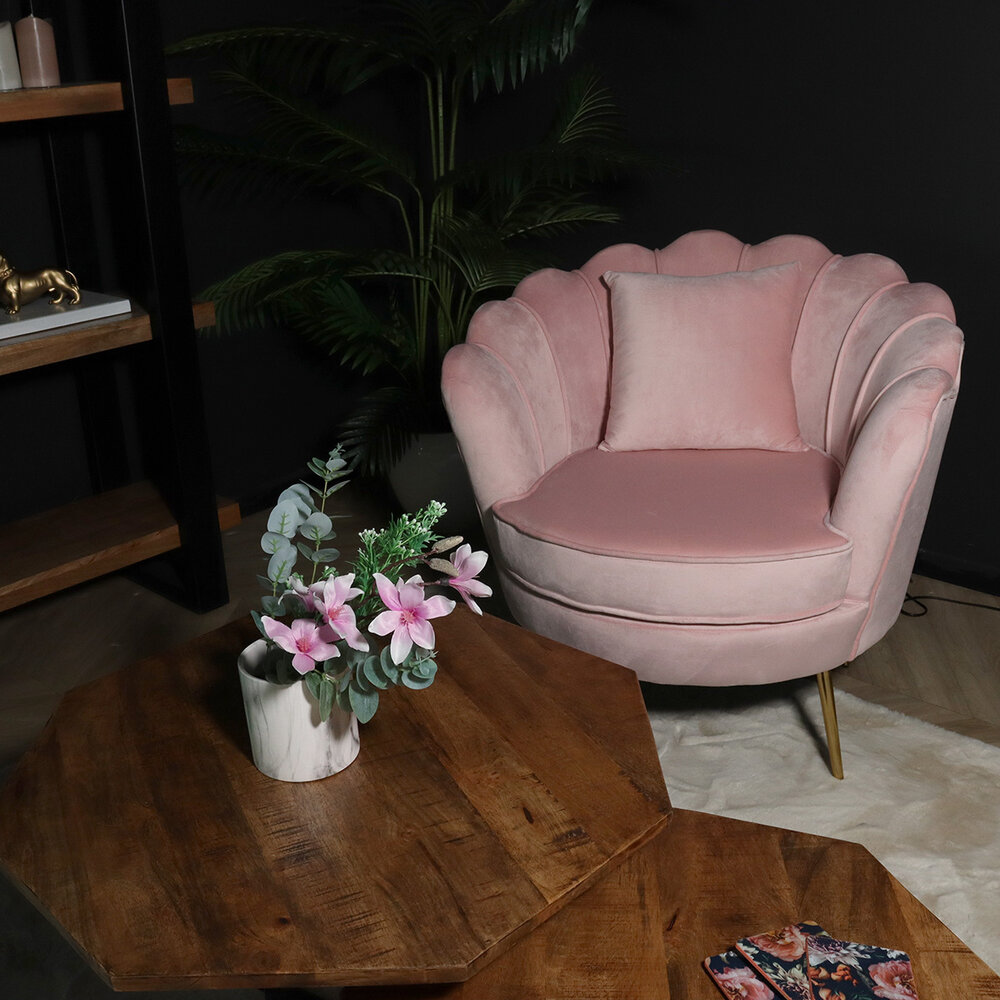 Fauteuil zitbank 1 persoons Belle velvet roze bankje Fauteuil zitbank 1 persoons Belle velvet roze bankje