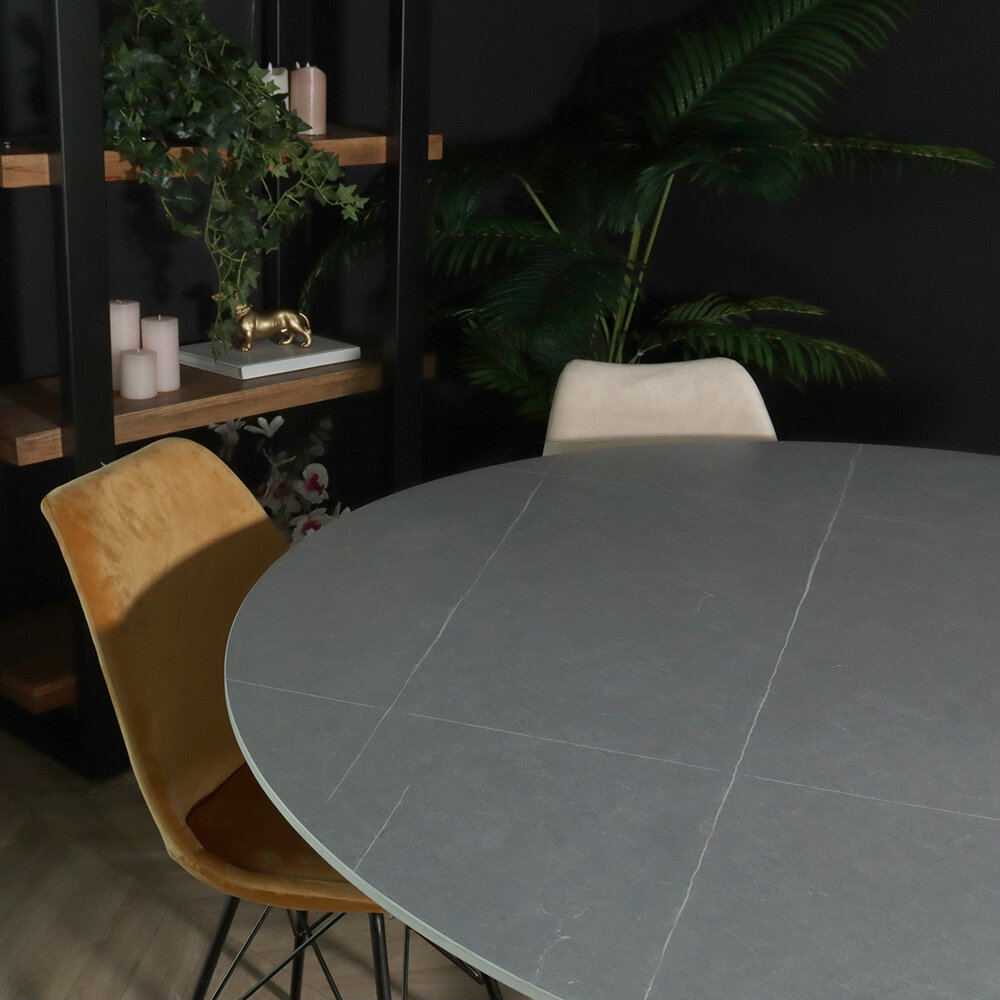 Eettafel rond 150cm Jenna marmerlook grijs ronde tafel