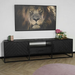 Lizzely Garden & Living TV meubel industrieel Danae zwart visgraat duurzaam mangohout 180cm lengte mango Lizzely Garden & Living TV meubel industrieel Danae zwart visgraat duurzaam mangohout 180cm lengte mango