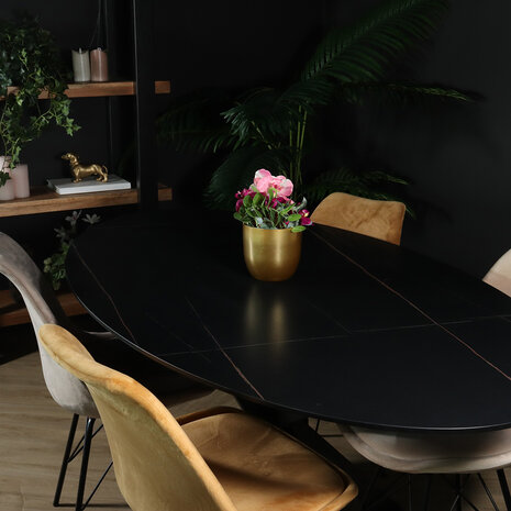 Lizzely Garden & Living Eettafel ovaal 160cm Figo marmerlook zwart ovale tafel steen