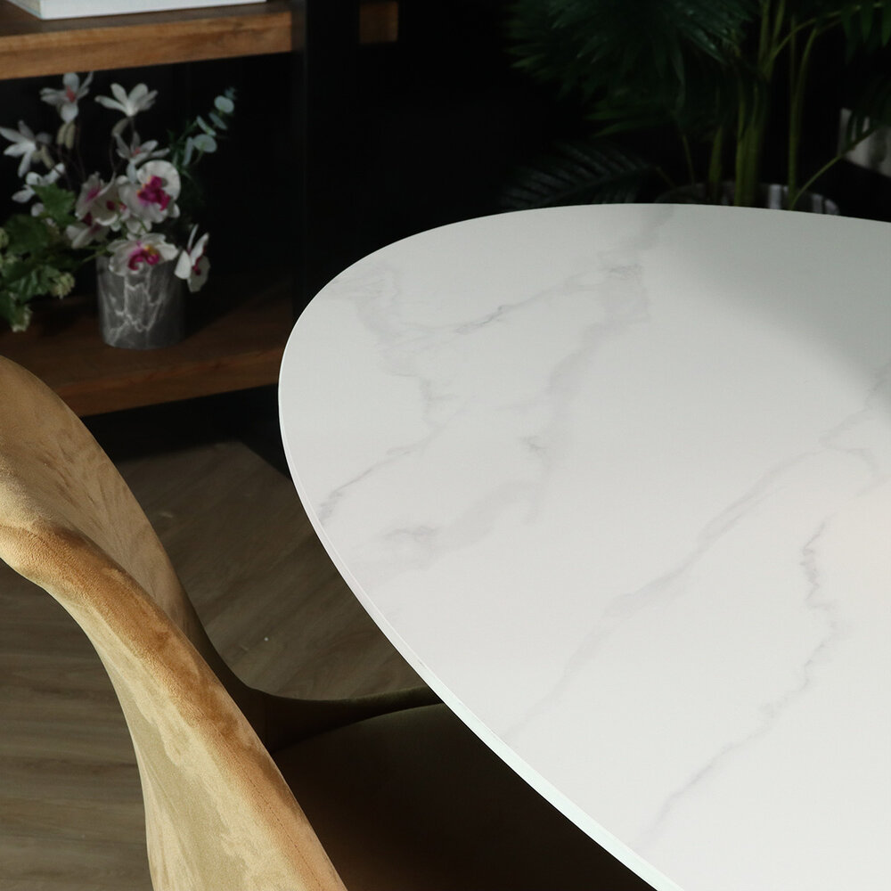 Eettafel ovaal 160cm Figo marmerlook wit ovale tafel steen Eettafel ovaal 160cm Figo marmerlook wit ovale tafel steen