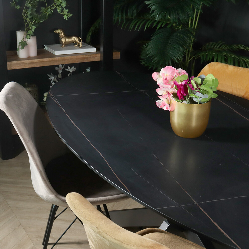 Eettafel ovaal 180cm Figo marmerlook zwart ovale tafel steen Eettafel ovaal 180cm Figo marmerlook zwart ovale tafel steen
