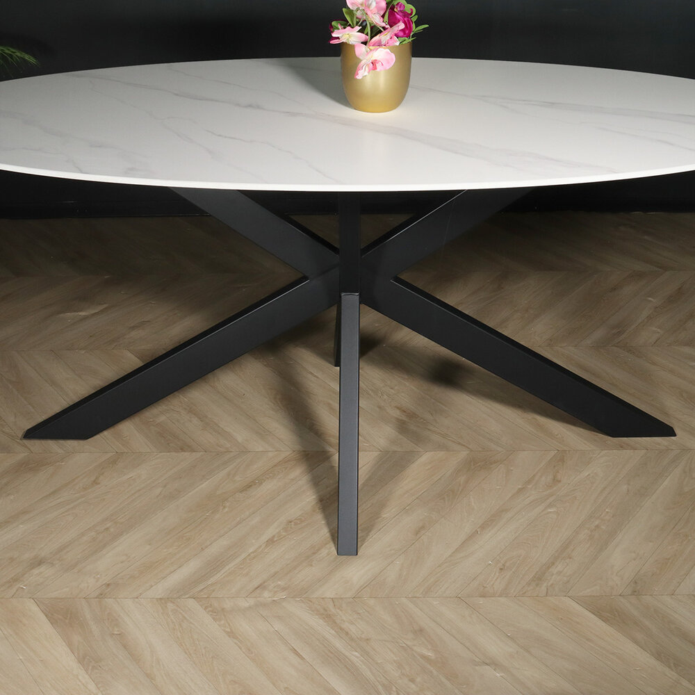 Eettafel ovaal 180cm Figo marmerlook wit ovale tafel steen Eettafel ovaal 180cm Figo marmerlook wit ovale tafel steen