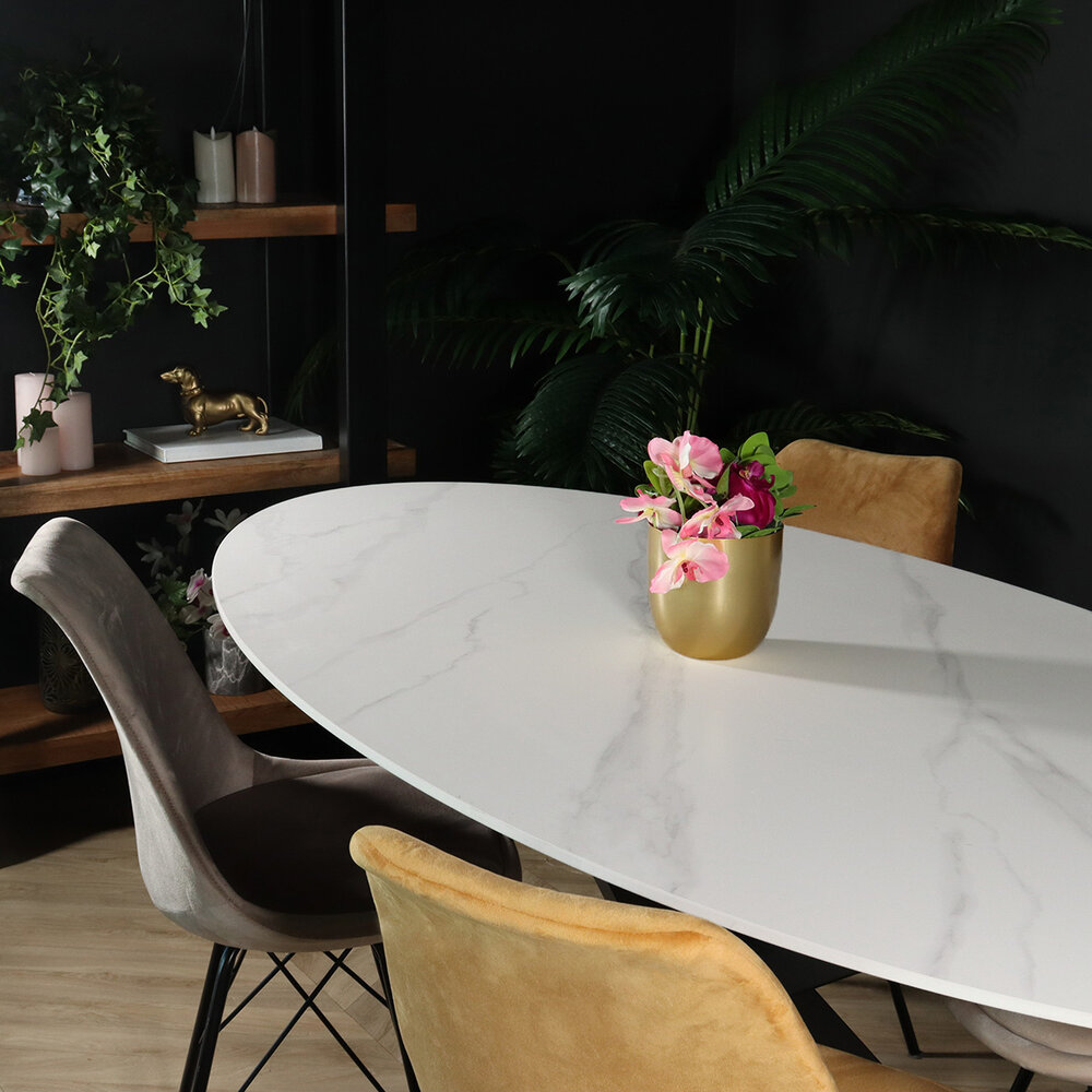 Eettafel ovaal 180cm Figo marmerlook wit ovale tafel steen Eettafel ovaal 180cm Figo marmerlook wit ovale tafel steen