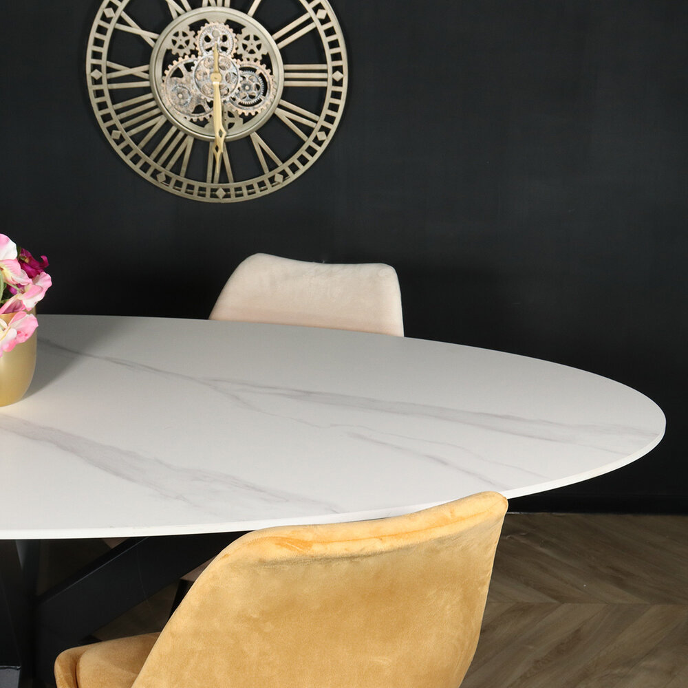 Eettafel ovaal 180cm Figo marmerlook wit ovale tafel steen Eettafel ovaal 180cm Figo marmerlook wit ovale tafel steen