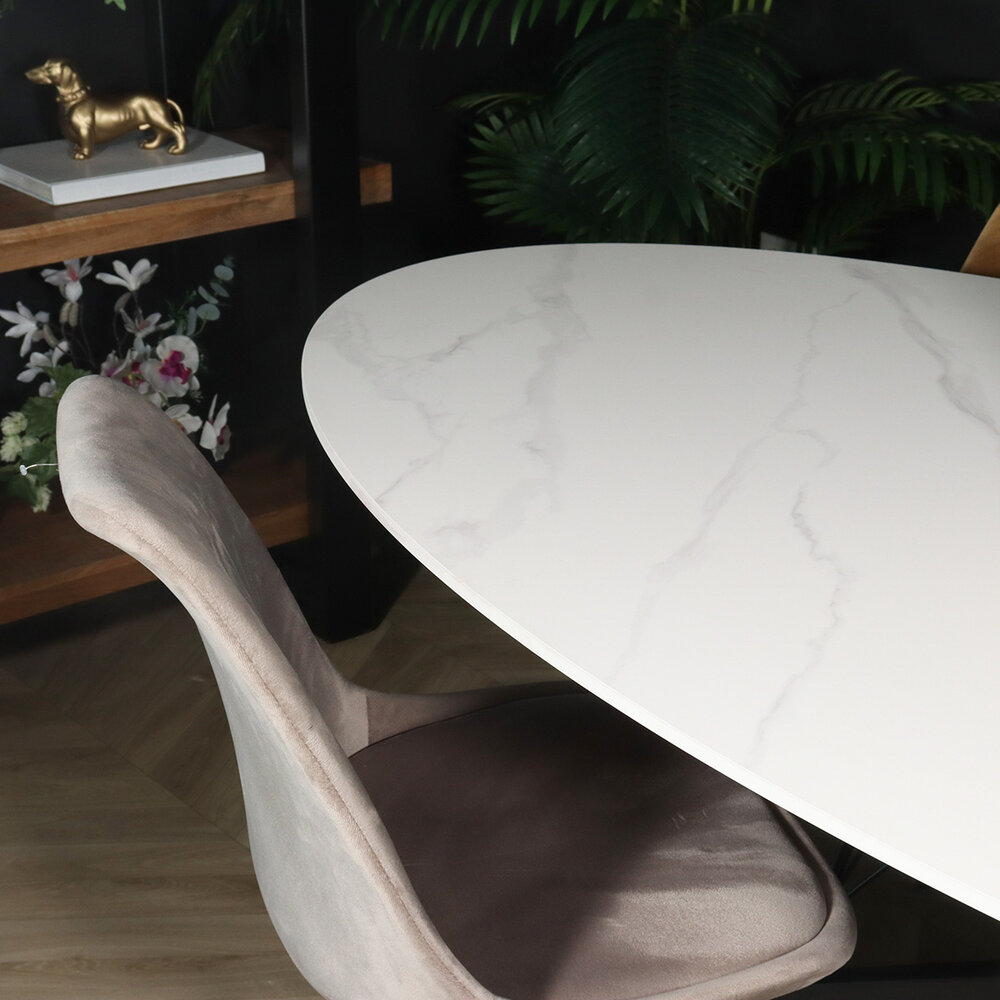 Eettafel ovaal 180cm Figo marmerlook wit ovale tafel steen Eettafel ovaal 180cm Figo marmerlook wit ovale tafel steen