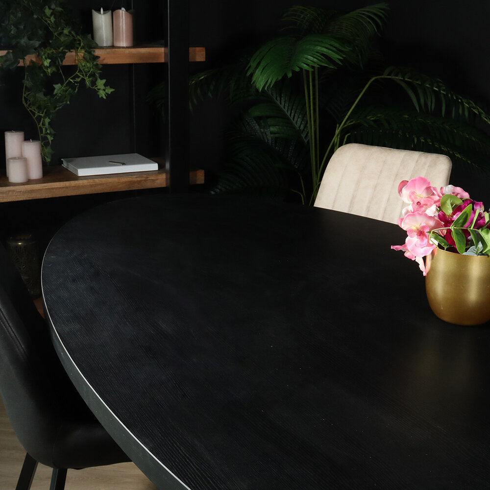 Eettafel ovaal melamine 210cm Tommy zwart ovale tafel