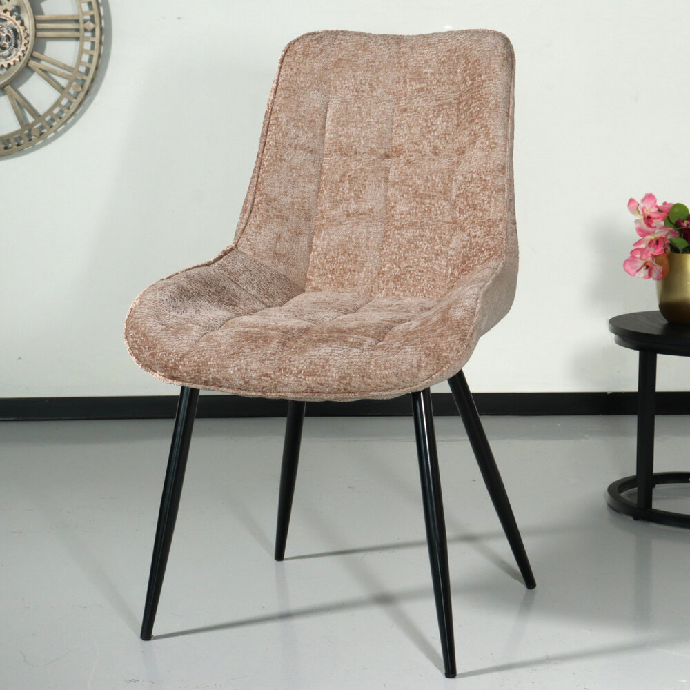 Eetkamerstoel De Vince taupe chenille eetstoel Eetkamerstoel De Vince taupe chenille eetstoel