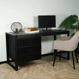 Lizzely Garden & Living Bureau Noah 145cm zwart industrieel duurzaam massief hout Lizzely Garden & Living Bureau Noah 145cm zwart industrieel duurzaam massief hout