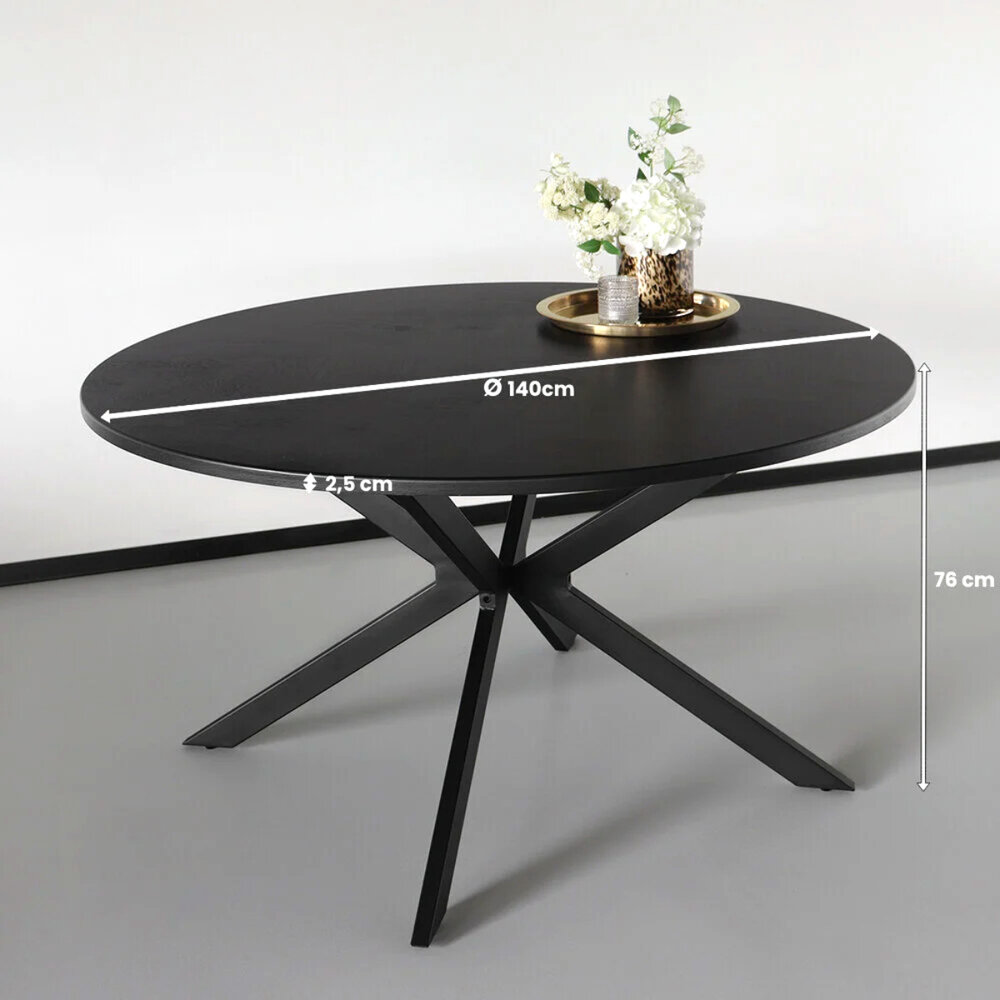 Eettafel rond visgraat Ozzy zwart 140cm ronde tafel Eettafel rond visgraat Ozzy zwart 140cm ronde tafel