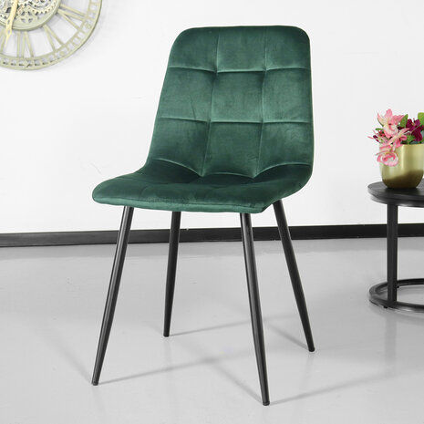 Lizzely Garden & Living Eetkamerstoel Catoo donkergroen velvet eetstoel