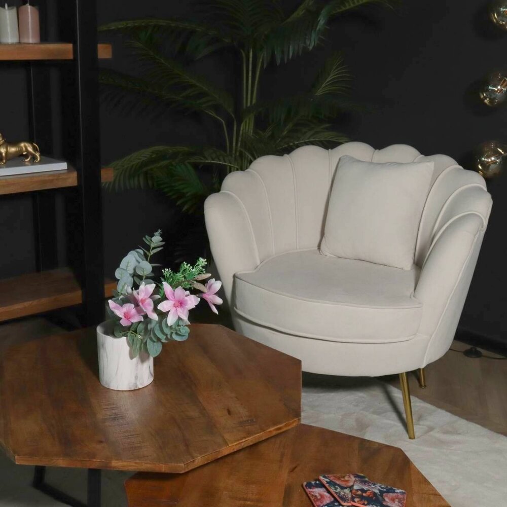 Fauteuil zitbank 1 persoons belle velvet crème Fauteuil zitbank 1 persoons belle velvet crème