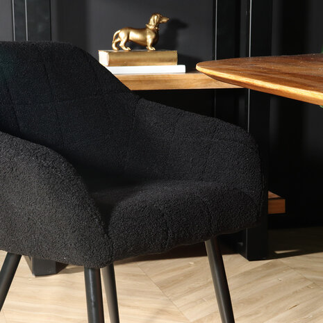 Lizzely Garden & Living Eetkamerstoel met armleuning Barbara zwart teddy eetstoel