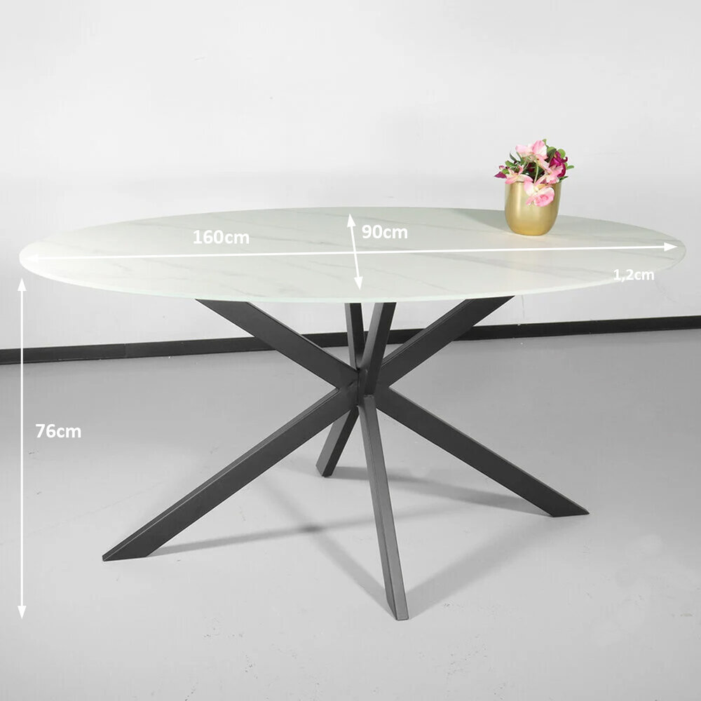 Eettafel ovaal 160cm Figo marmerlook wit ovale tafel steen Eettafel ovaal 160cm Figo marmerlook wit ovale tafel steen