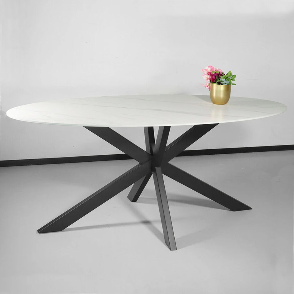 Eettafel ovaal 180cm Figo marmerlook wit ovale tafel steen Eettafel ovaal 180cm Figo marmerlook wit ovale tafel steen