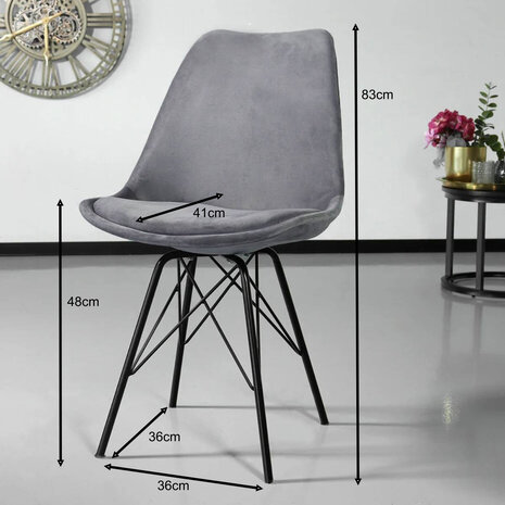 Lizzely Garden & Living Eetkamerstoel Viga grijs velvet eetstoel