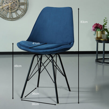 Lizzely Garden & Living Eetkamerstoel Viga donkerblauw velvet eetstoel