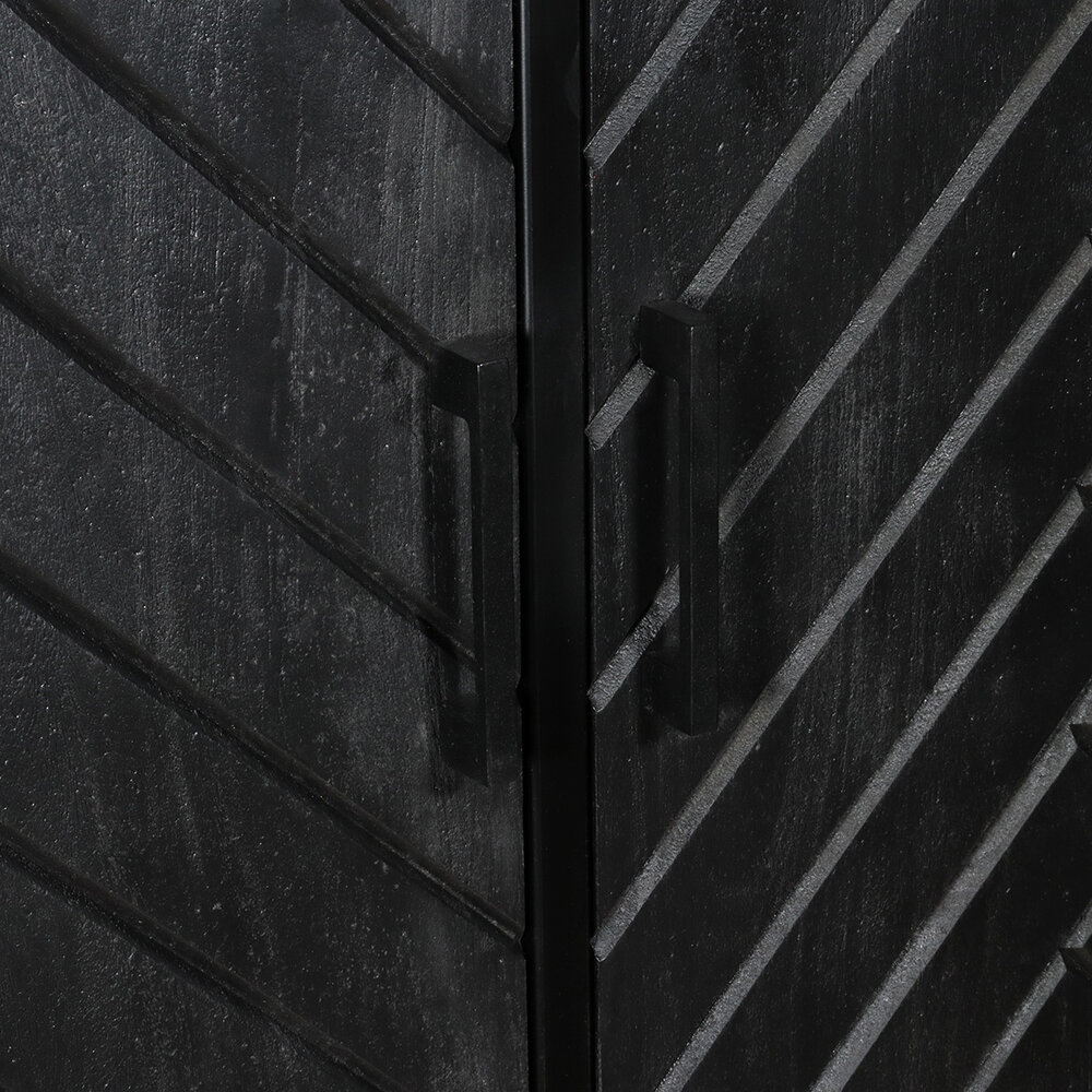 Kast industrieel mangohout London zwart mango hout visgraat wandkast 200cm vakkenkast Kast industrieel mangohout London zwart mango hout visgraat wandkast 200cm vakkenkast