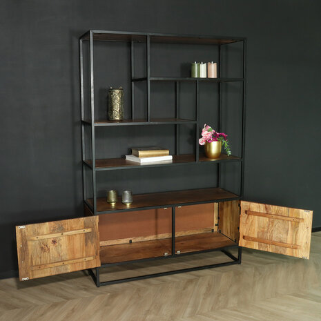 Lizzely Garden & Living Boekenkast mangohout Pirlo 180x120cm hoog kast industrieel mango wandkast Lizzely Garden & Living Boekenkast mangohout Pirlo 180x120cm hoog kast industrieel mango wandkast