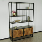 Boekenkast mangohout Pirlo 180x120cm hoog kast industrieel mango wandkast Boekenkast mangohout Pirlo 180x120cm hoog kast industrieel mango wandkast
