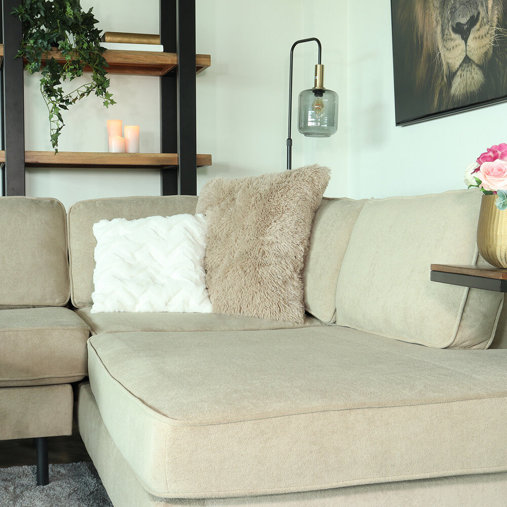 Hoekbank design Puckerto 290cm bank taupe velvet hoek loungebank rechts bankstel Hoekbank design Puckerto 290cm bank taupe velvet hoek loungebank rechts bankstel